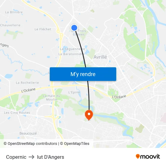 Copernic to Iut D'Angers map