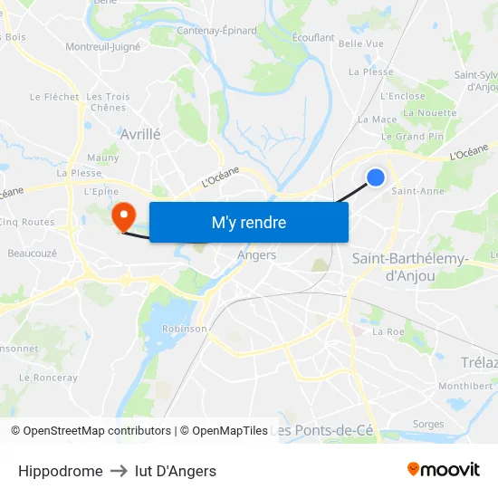 Hippodrome to Iut D'Angers map