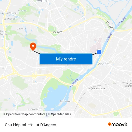 Chu-Hôpital to Iut D'Angers map