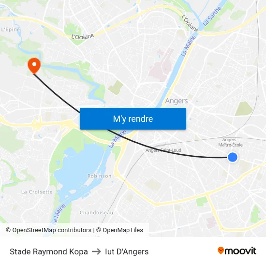 Stade Raymond Kopa to Iut D'Angers map
