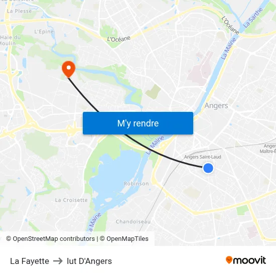 La Fayette to Iut D'Angers map