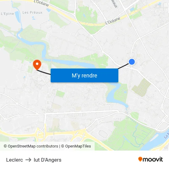 Leclerc to Iut D'Angers map