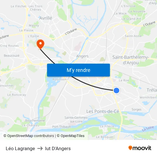 Léo Lagrange to Iut D'Angers map