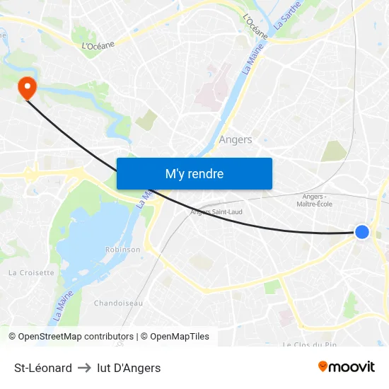 St-Léonard to Iut D'Angers map