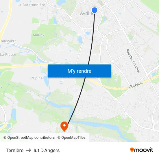 Ternière to Iut D'Angers map