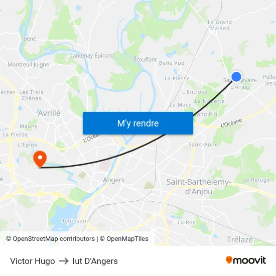Victor Hugo to Iut D'Angers map