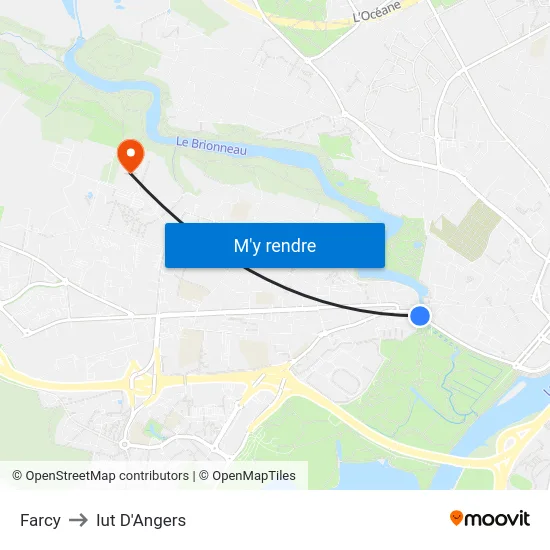 Farcy to Iut D'Angers map