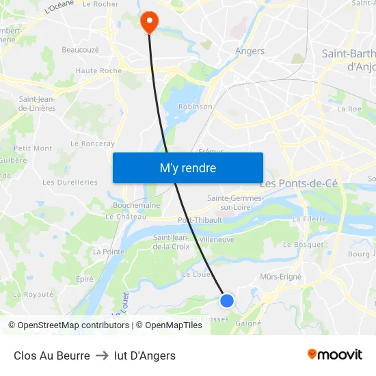 Clos Au Beurre to Iut D'Angers map