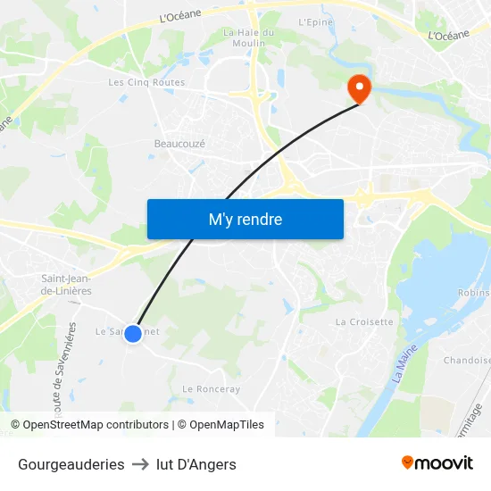 Gourgeauderies to Iut D'Angers map
