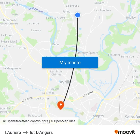 L'Aurière to Iut D'Angers map