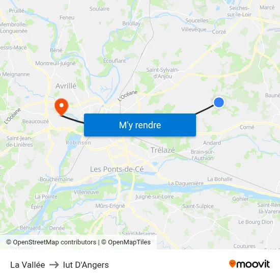 La Vallée to Iut D'Angers map