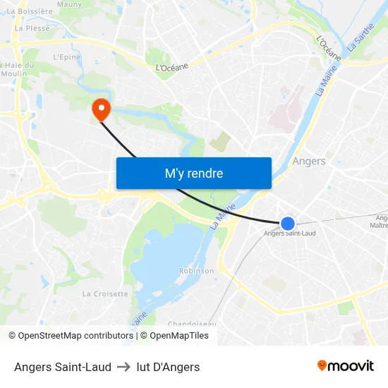 Angers Saint-Laud to Iut D'Angers map