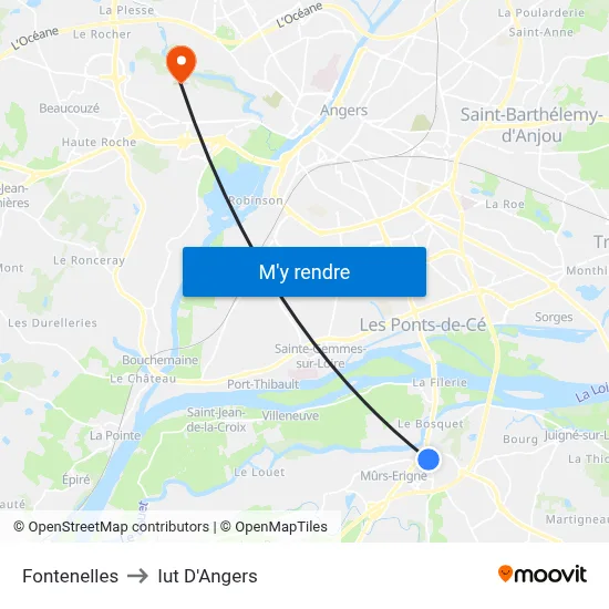 Fontenelles to Iut D'Angers map