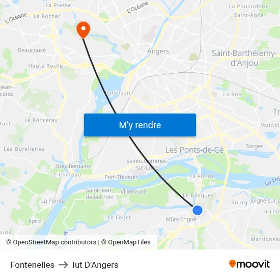 Fontenelles to Iut D'Angers map