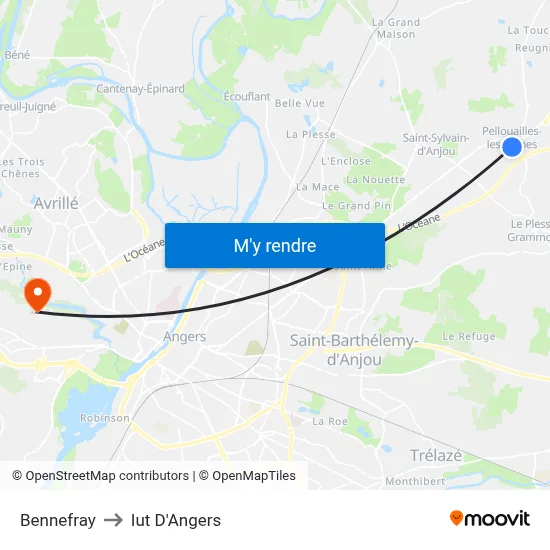 Bennefray to Iut D'Angers map