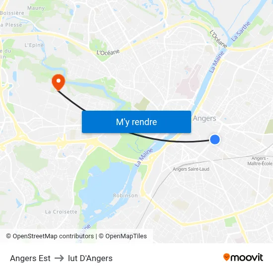 Angers Est to Iut D'Angers map