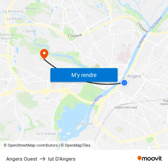Angers Ouest to Iut D'Angers map