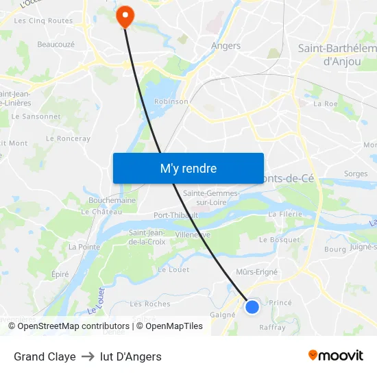Grand Claye to Iut D'Angers map