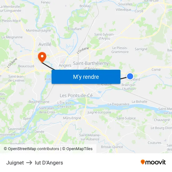 Juignet to Iut D'Angers map