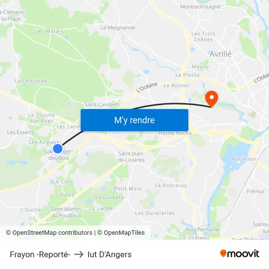 Frayon -Reporté- to Iut D'Angers map