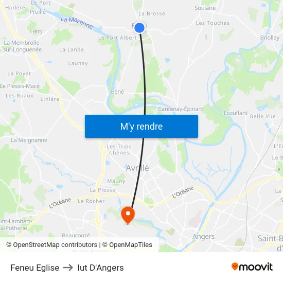 Feneu Eglise to Iut D'Angers map
