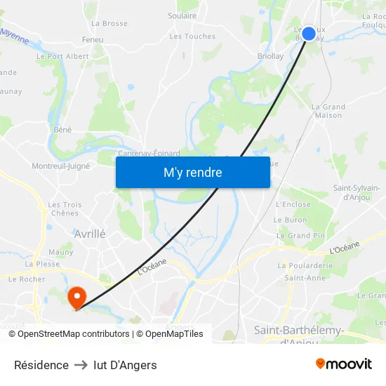 Résidence to Iut D'Angers map