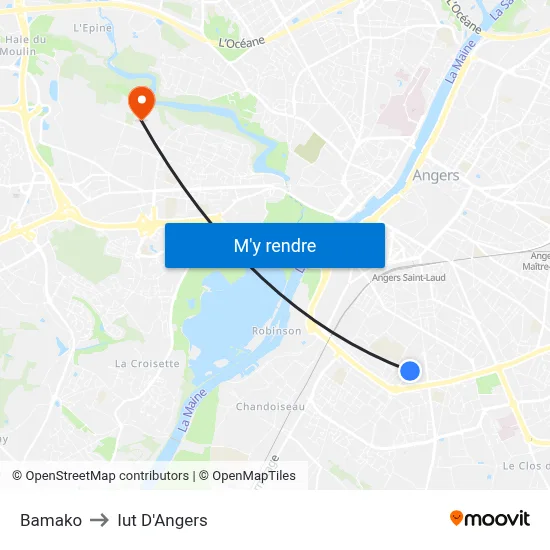 Bamako to Iut D'Angers map