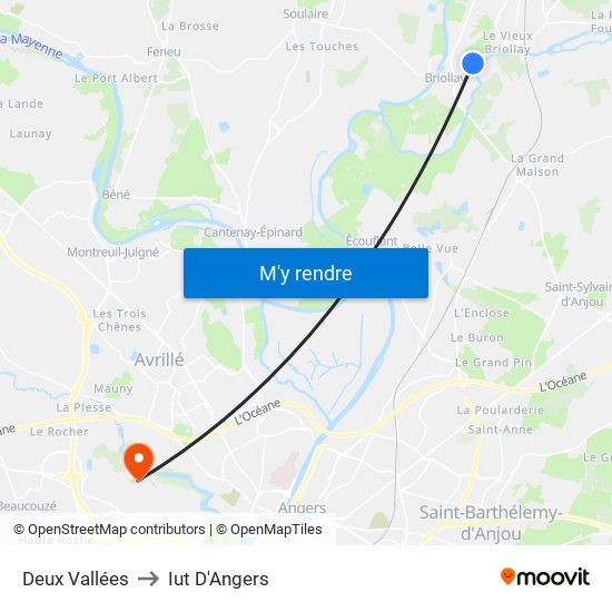 Deux Vallées to Iut D'Angers map