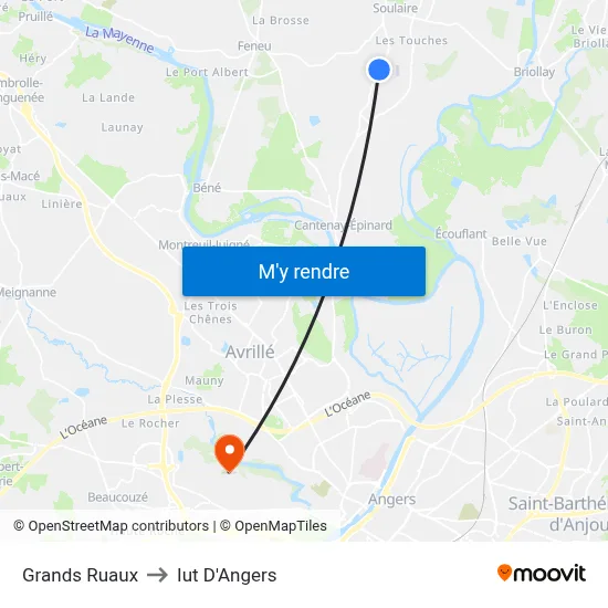Grands Ruaux to Iut D'Angers map