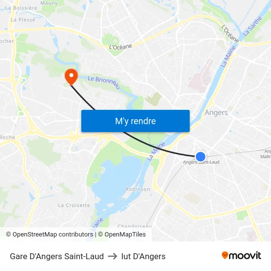 Gare D'Angers Saint-Laud to Iut D'Angers map