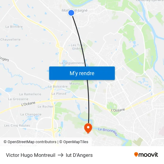 Victor Hugo Montreuil to Iut D'Angers map