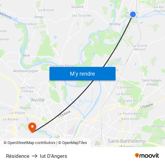 Résidence to Iut D'Angers map