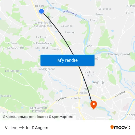 Villiers to Iut D'Angers map