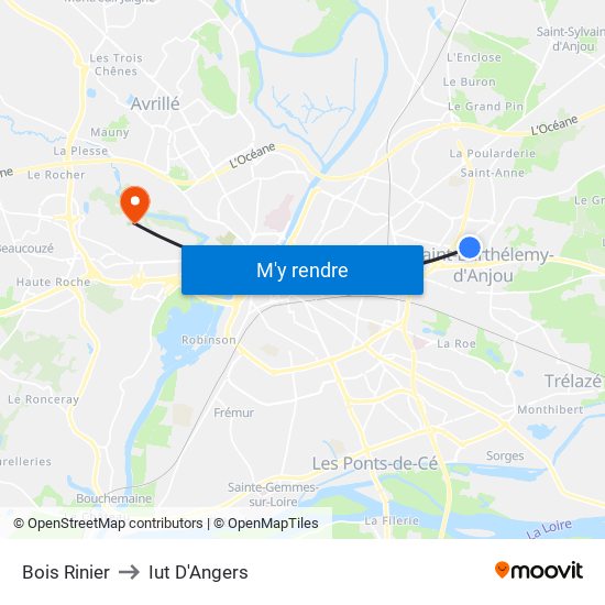 Bois Rinier to Iut D'Angers map