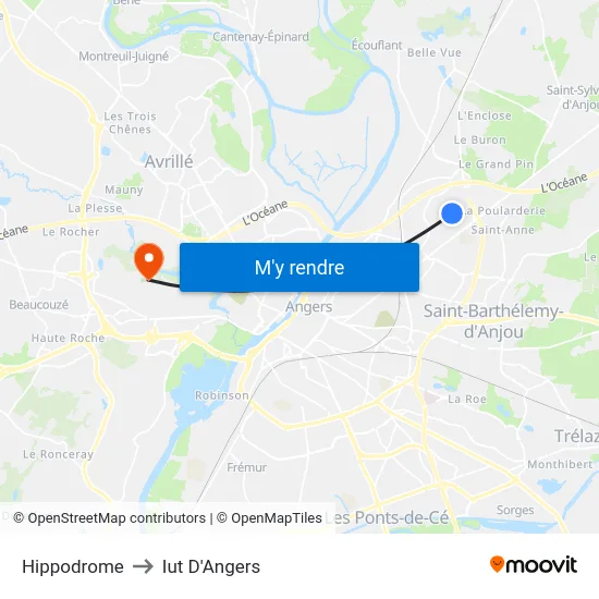 Hippodrome to Iut D'Angers map