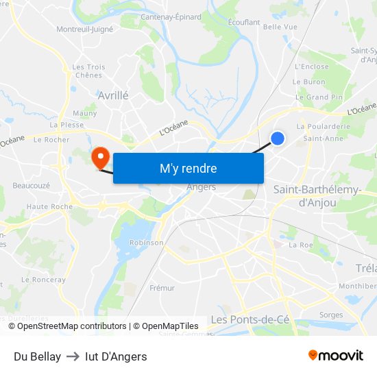 Du Bellay to Iut D'Angers map