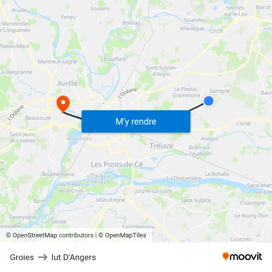 Groies to Iut D'Angers map