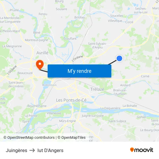 Juingères to Iut D'Angers map