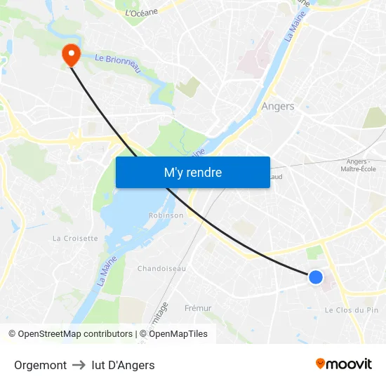 Orgemont to Iut D'Angers map