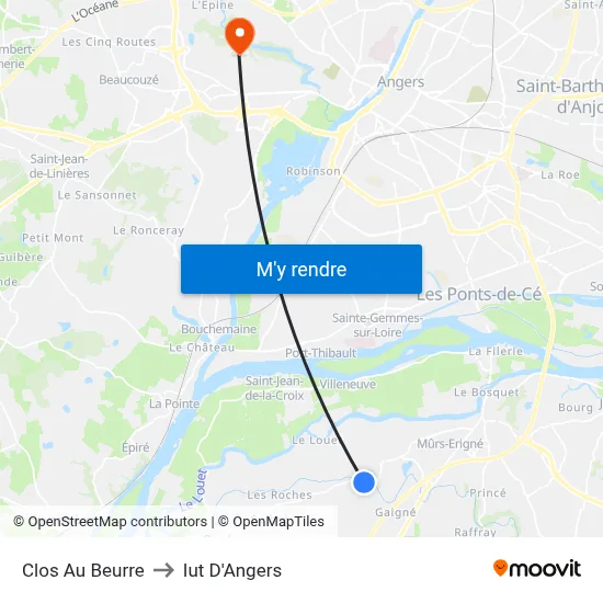 Clos Au Beurre to Iut D'Angers map