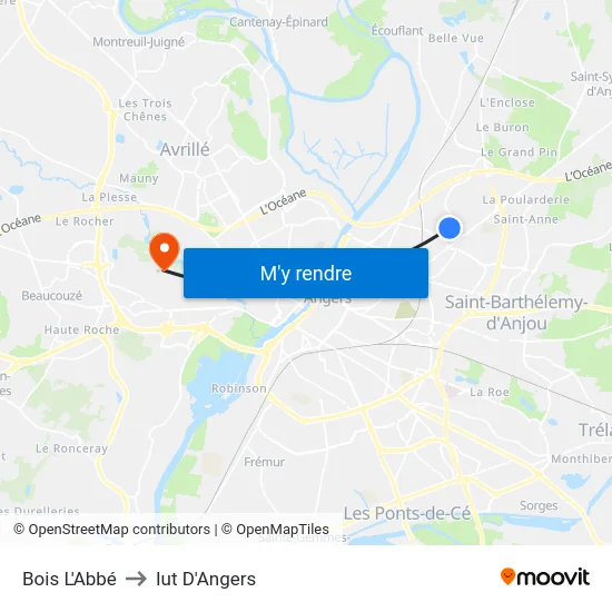Bois L'Abbé to Iut D'Angers map