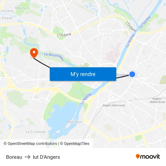 Boreau to Iut D'Angers map