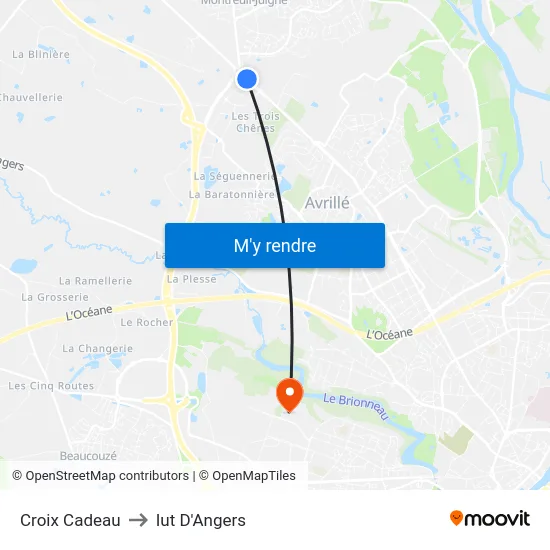 Croix Cadeau to Iut D'Angers map
