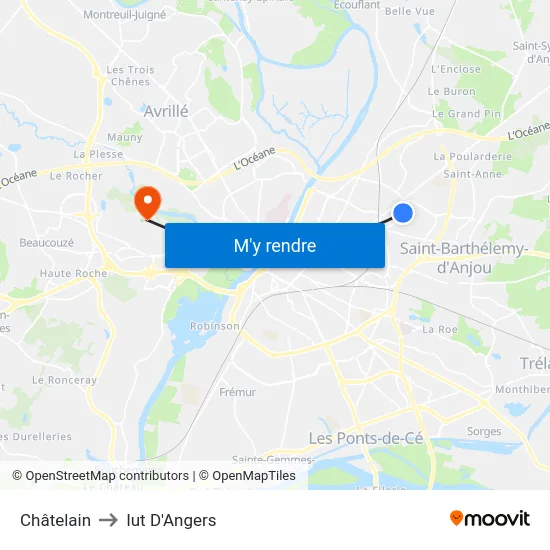 Châtelain to Iut D'Angers map