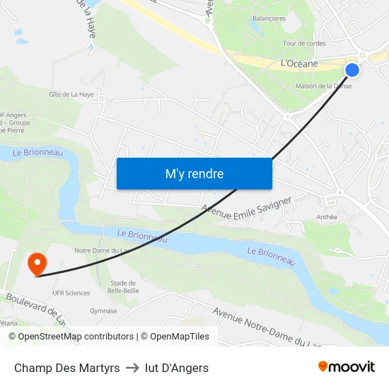 Champ Des Martyrs to Iut D'Angers map