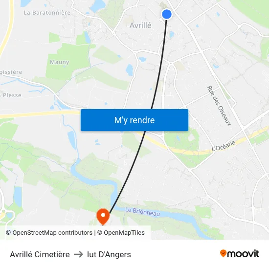 Avrillé Cimetière to Iut D'Angers map