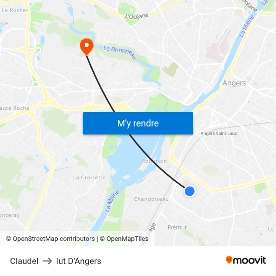 Claudel to Iut D'Angers map