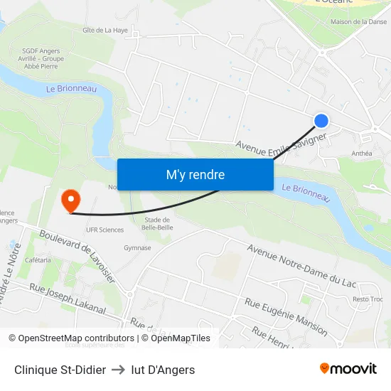 Clinique St-Didier to Iut D'Angers map