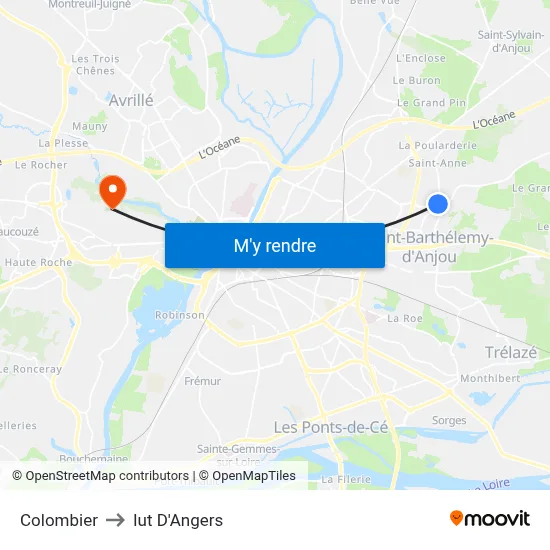 Colombier to Iut D'Angers map