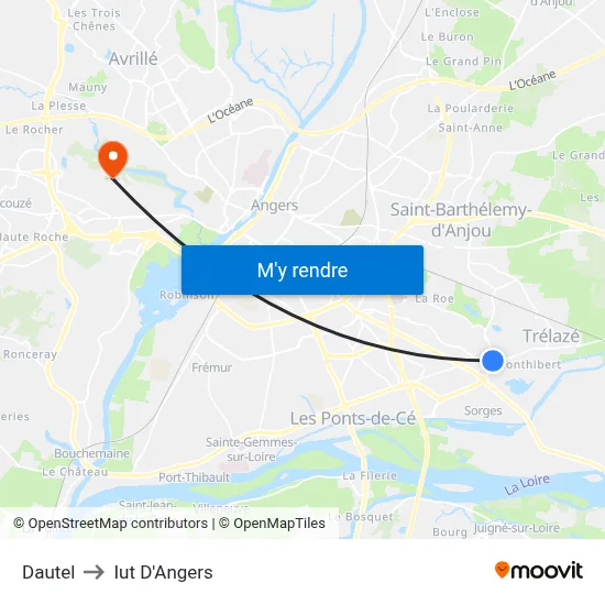 Dautel to Iut D'Angers map